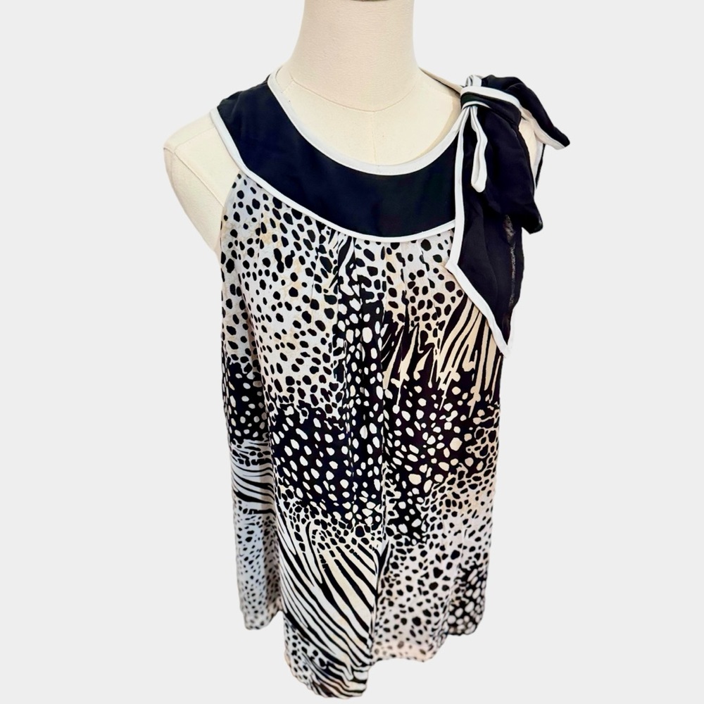 Women’s Black & White Printed Tie-Shoulder Blouse